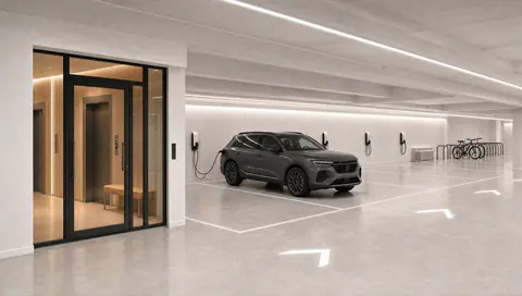 The underground car park with electric car chargers
