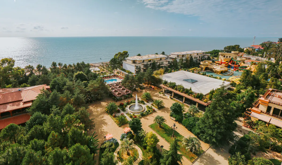 Chakvi from the air: gardens, pools and the sea