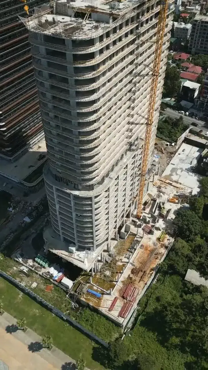 The tower with the crane, from the top of the frame