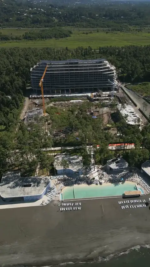 From the residential block down to the beach, drone photo