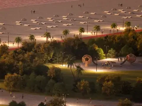 The developer's own rendering of the play area in the park by the tower