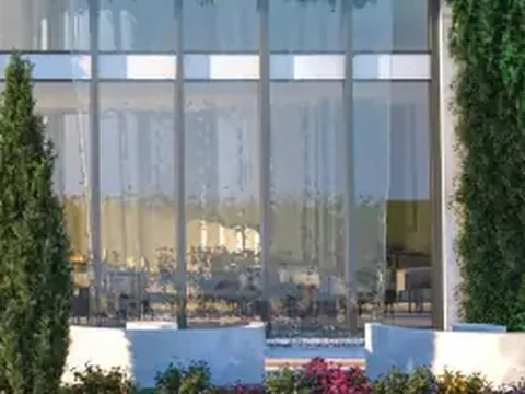 The developer's own rendering of the restaurant seating behind the glass facade