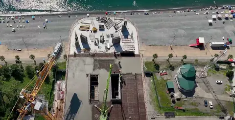 The beach right at the foot of the tower, drone photo