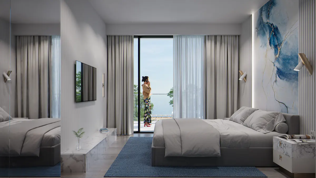 Developer rendering of a turnkey bedroom in block A